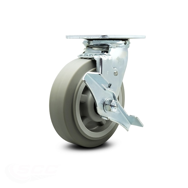 6 Inch Thermoplastic Rubber Swivel Caster with Roller Bearing and Brake SCC